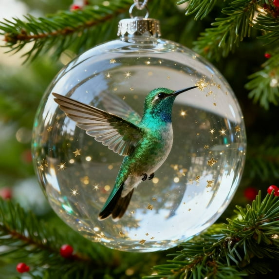 Nature's Birds Crystal Ornament Set, Hummingbird Christmas Ornament, Cardinal Ornaments for Xmas Tree Memorial Gifts, Clear Plastic Christmas Balls for Room Decor, Holiday Ornaments, 2.8"