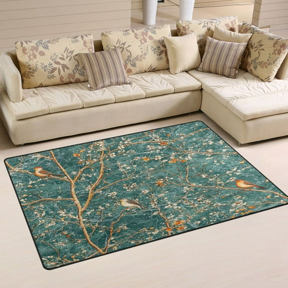 Nature's Birds in Bloom Soft Polyester Area Rug 31''x20'', Non Slip, Memory Foam, Water Absorbent