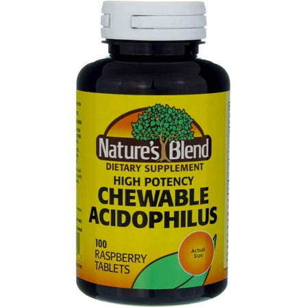 Nature's Blend Acidophilus Chewable Raspberry Flavor Supplement - Daily Probiotic Supports Gut, Immune Health, & Digestive System - Provides Ease in Bloating - Gluten-Free - 100 Tablets - Pack of 3
