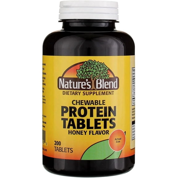 Nature's Blend Chewable Protein Tablets with Tasty Honey Flavor - Supports Muscle Growth, Recovery, Weight Gain & Overall Wellness - Gluten-Free Supplement with 3g Protein - 200 Tablets - Pack of 2