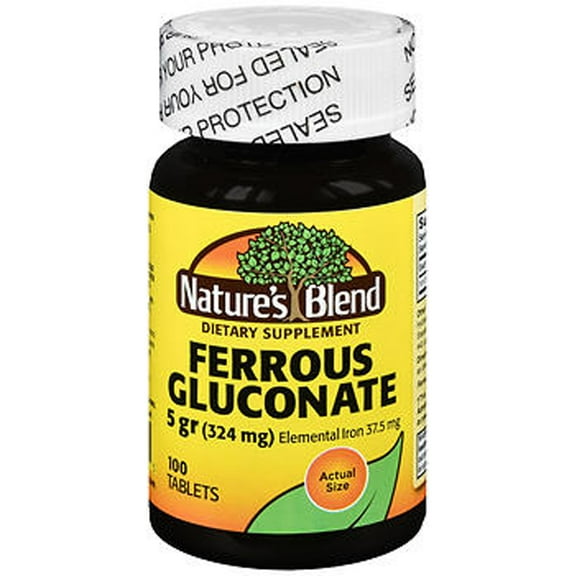 Nature's Blend Ferrous Gluconate Dietary Supplement - 100 Tablets