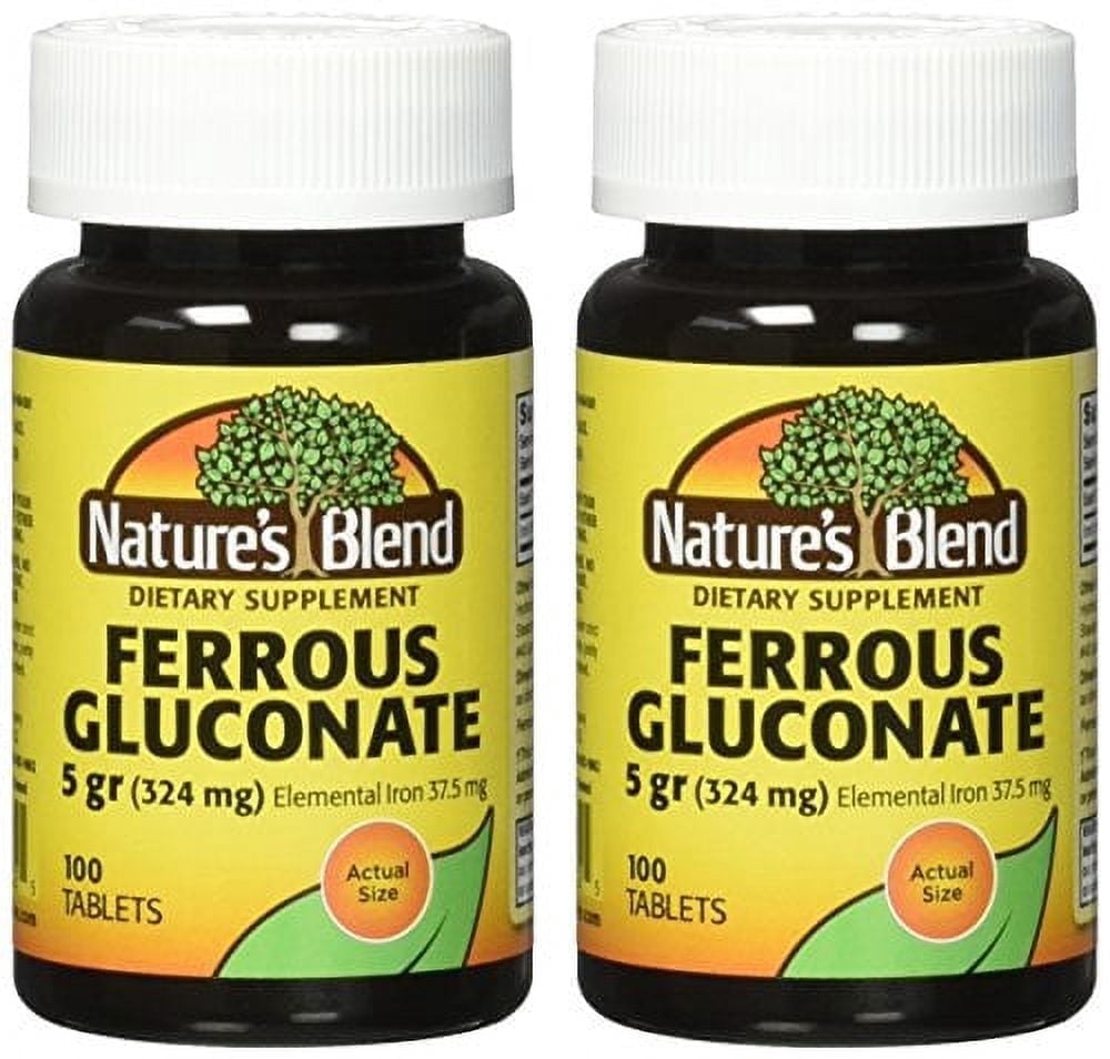Nature's Blend Ferrous Gluconate Tablets 324 Mg, 100 Count (Pack Of 2)