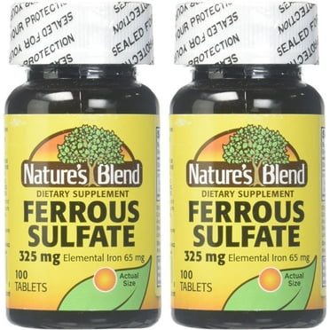 Nature's Blend Ferrous Gluconate Tablets, Iron Supplements, 100 Count Pack of 2