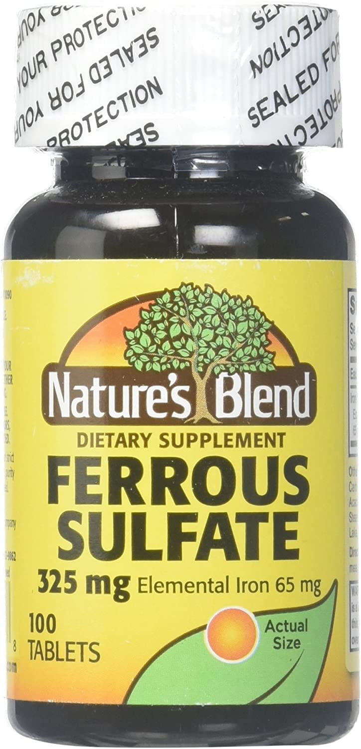 Nature’s Blend Ferrous Sulfate 325Mg Iron Supplement 100 Tablets Iron Pills Blood Builder