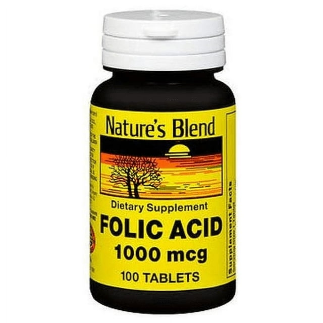 Nature’s Blend Folic Acid 1000 mcg 100 Tablets 2 Ct Vitamin B9 Folic