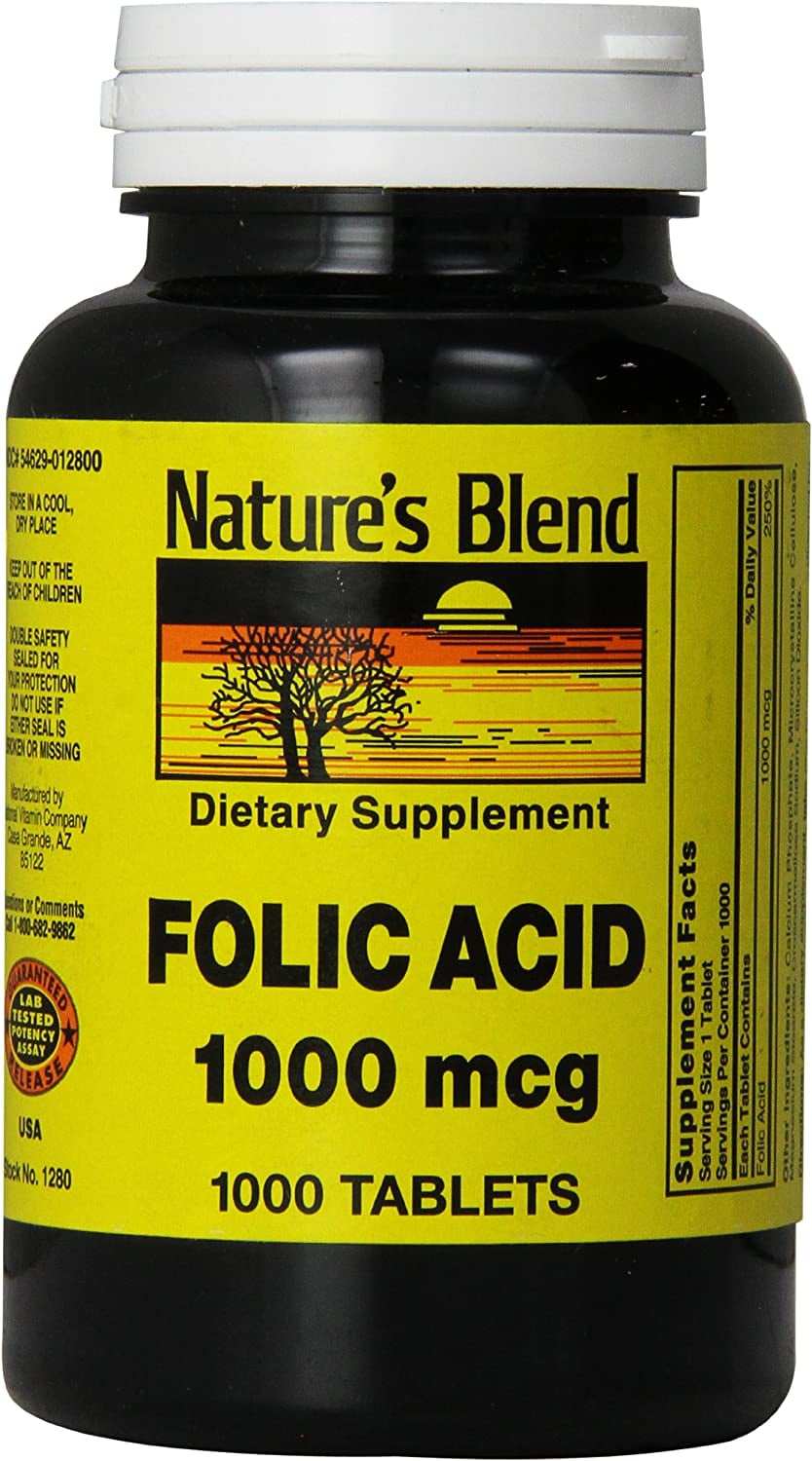 Nature’s Blend Folic Acid 1000 mcg Tablets 1000 Ct | Vitamin B9 Folic Acid Supplement | Folic Acid for Pregnancy Vitamins | Folate Supplement for Men | Dietary Folic Acid Organic Pills for Women