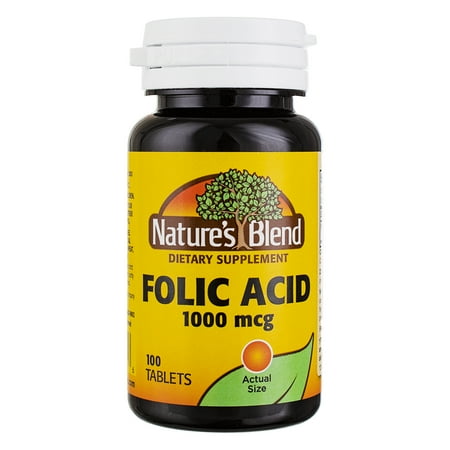 Nature's Blend Folic Acid Tablets, 1000 mcg, 100 Ct (2 Pack) (Bundle)