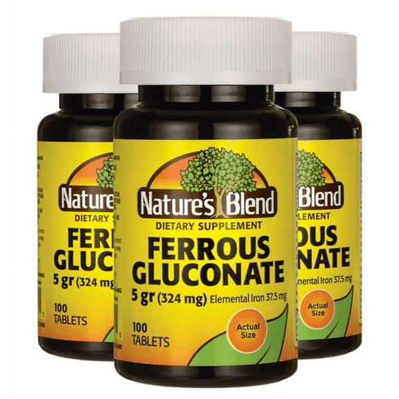 Nature’s Blend [High Potency] Ferrous Gluconate 5 gr (324 mg) | 100 Tablets | 3PK