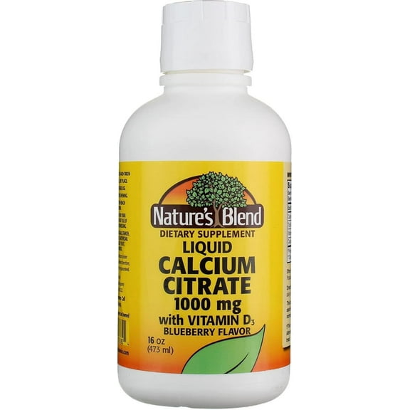 Nature's Blend Liquid Calcium Citrate 1000mg with D3 in Delicious Blueberry Flavor - Strong Bone Health Supplement & Support Immune System - Easy Absorption & Gluten-Free - 16 fl oz - Pack of 3