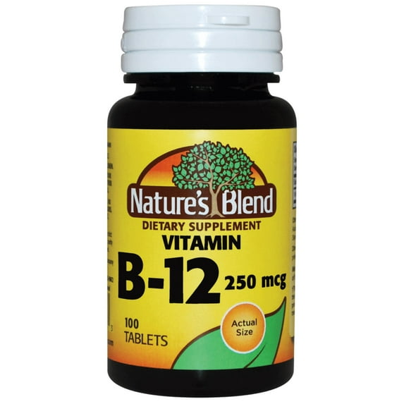Nature's Blend Vitamin B12 Supplement for Cardiovascular Support, Energy Metabolism, Cognitive Function, Immune System Booster & Mood Enhancement - 250mcg Cyanocobalamin - 100 Tabs - Pack of 1