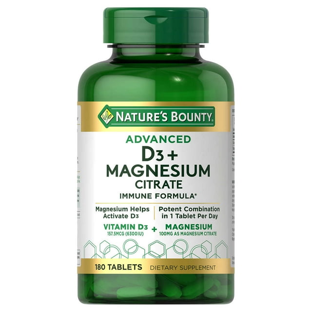 Nature's Bounty Advanced D3 + Magnesium Citrate Immune Formula, 180