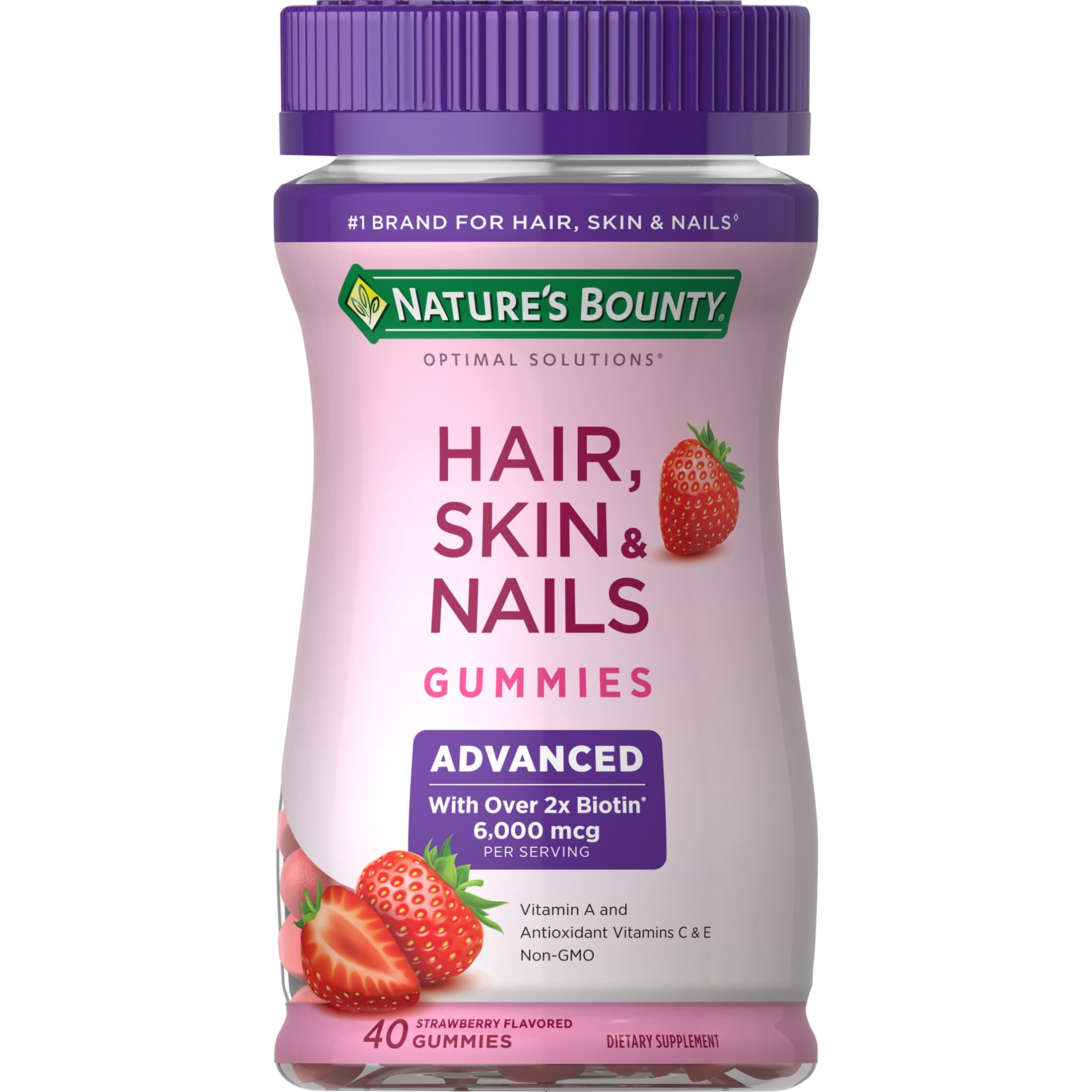 Nature's Bounty Advanced Hair, Skin and Nails Gummies, 6000mcg Biotin, Non-GMO, 40 Strawberry Flavored gummies