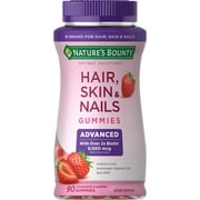 Nature's Bounty Advanced Hair, Skin and Nails Gummies, Biotin 6000 mcg, Vitamins A, C, and E, Strawberry, 90 Ct