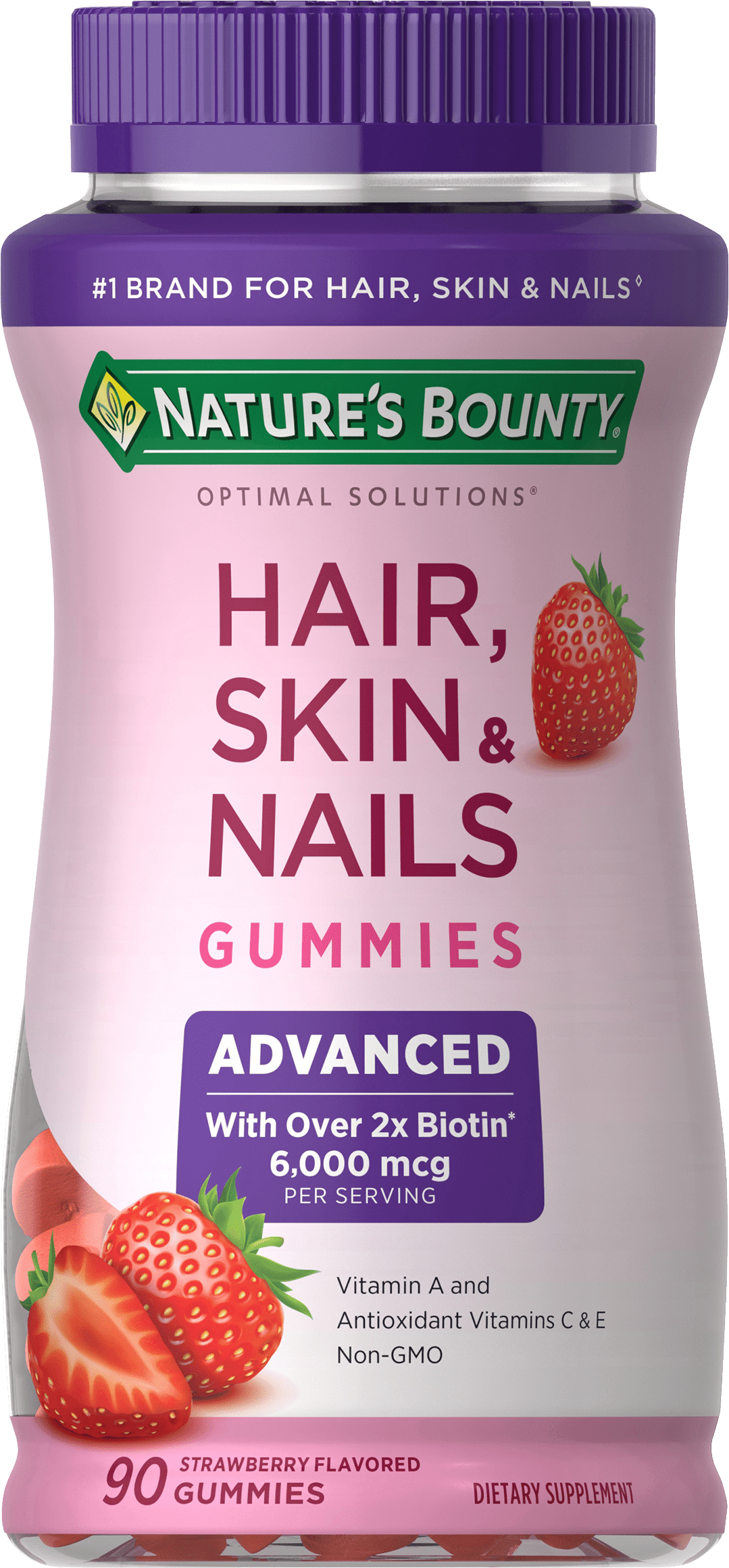 Nature s Bounty Advanced Hair Skin and Nails Strawberry Gummies 6000mcg Biotin 90 Ct