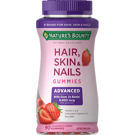Nature's Bounty Advanced Hair, Skin and Nails Strawberry Gummies, 6000mcg Biotin, 90 Ct