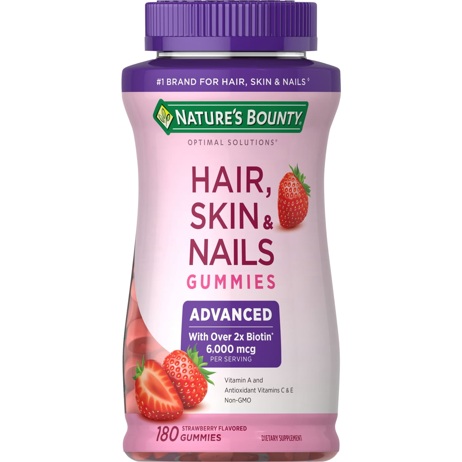 Nature's Bounty-Optimal Solutions Nature’s Bounty Advanced Hair, Skin and Nails Vitamin, Women's Multivitamin, 2x Biotin, Strawberry Gummies, 180 Ct