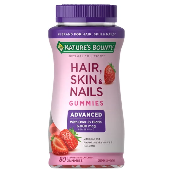 Nature's Bounty Advanced, Hair Skin and Nails Vitamins with Biotin, Strawberry Gummies, 80 Ct