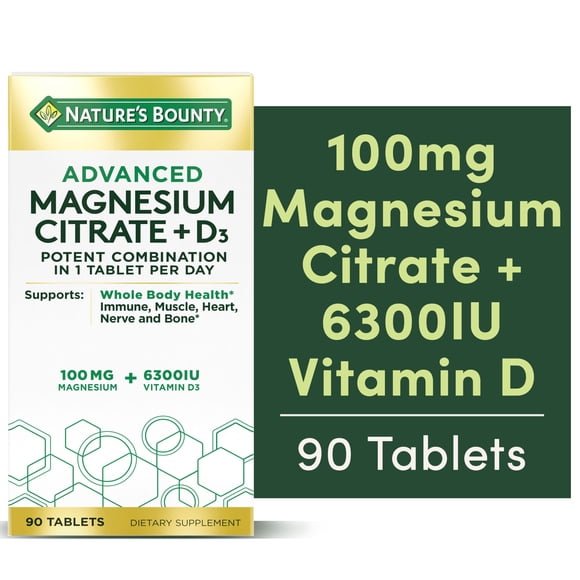 Natures Bounty Advanced Vitamin D3 with Magnesium, Immune and Bone Supplement, 90 Tablets
