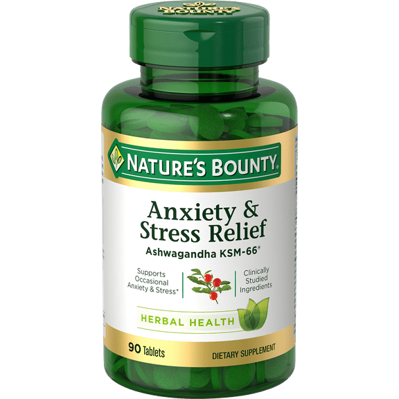 Nature's Bounty Anxiety & Stress Relief Ashwagandha KSM-66, Dietary Supplement, Tablets, 90 Ct