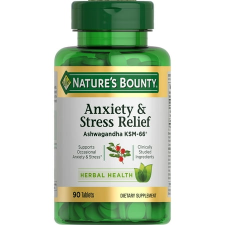 Nature's Bounty Anxiety & Stress Relief Ashwagandha KSM-66, Dietary Supplement, Tablets, 90 Ct