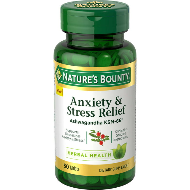 Nature’s Bounty Anxiety & Stress Relief  Supplement, Ashwagandha KSM 66 , 50 Ct