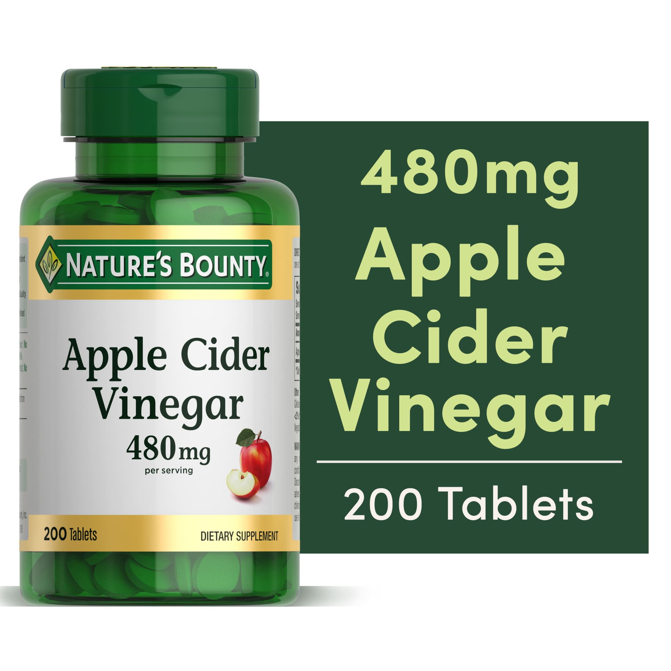 Natures Bounty Apple Cider Vinegar Supplement, 480 mg, 200 Tablets