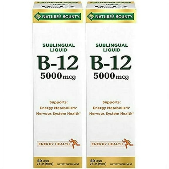 Nature's Bounty B-12 5000 mcg Sublingual Liquid Energy Health, 2 Fl Oz (2 Bottles)