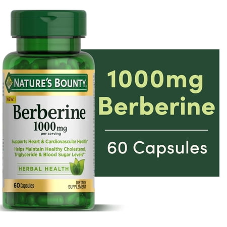 Nature's Bounty Berberine 1000mg Capsules, Heart Health, Cholesterol & Blood Sugar Glucose Metabolism Support, Non-GMO, 60 Count