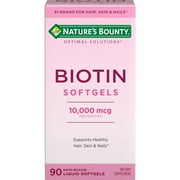 Natures Bounty Optimal Solutions Biotin 10,000 mcg، للشعر والبشرة والأظافر، كبسولات هلامية، 90 كبسولة