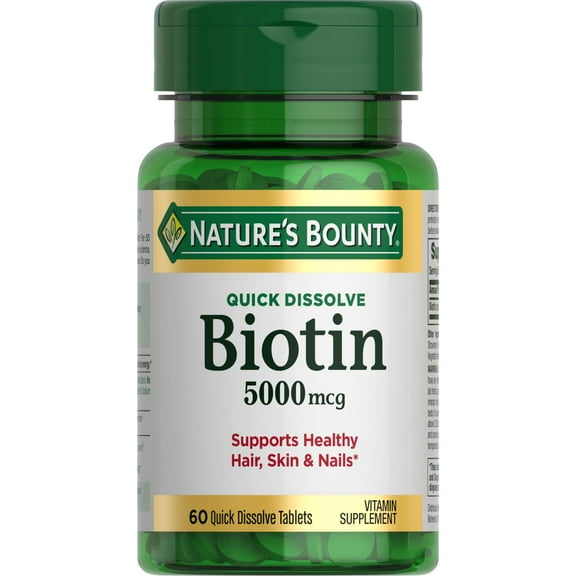 Nature's Bounty Biotin 5000 mcg Tablets for Hair, Skin & Nails Support, 60 Ct