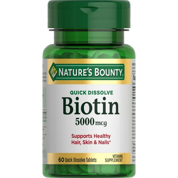 Nature's Bounty Biotin 5000 mcg Tablets for Hair, Skin & Nails Support, 60 Ct