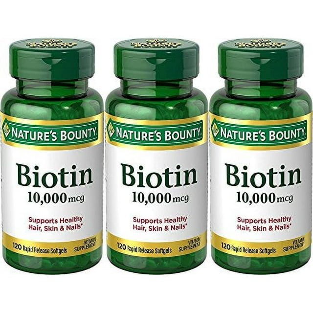 Natures Bounty Biotin 10000 Mcg 360 Softgels 3 X 120 Count Bottles 6615