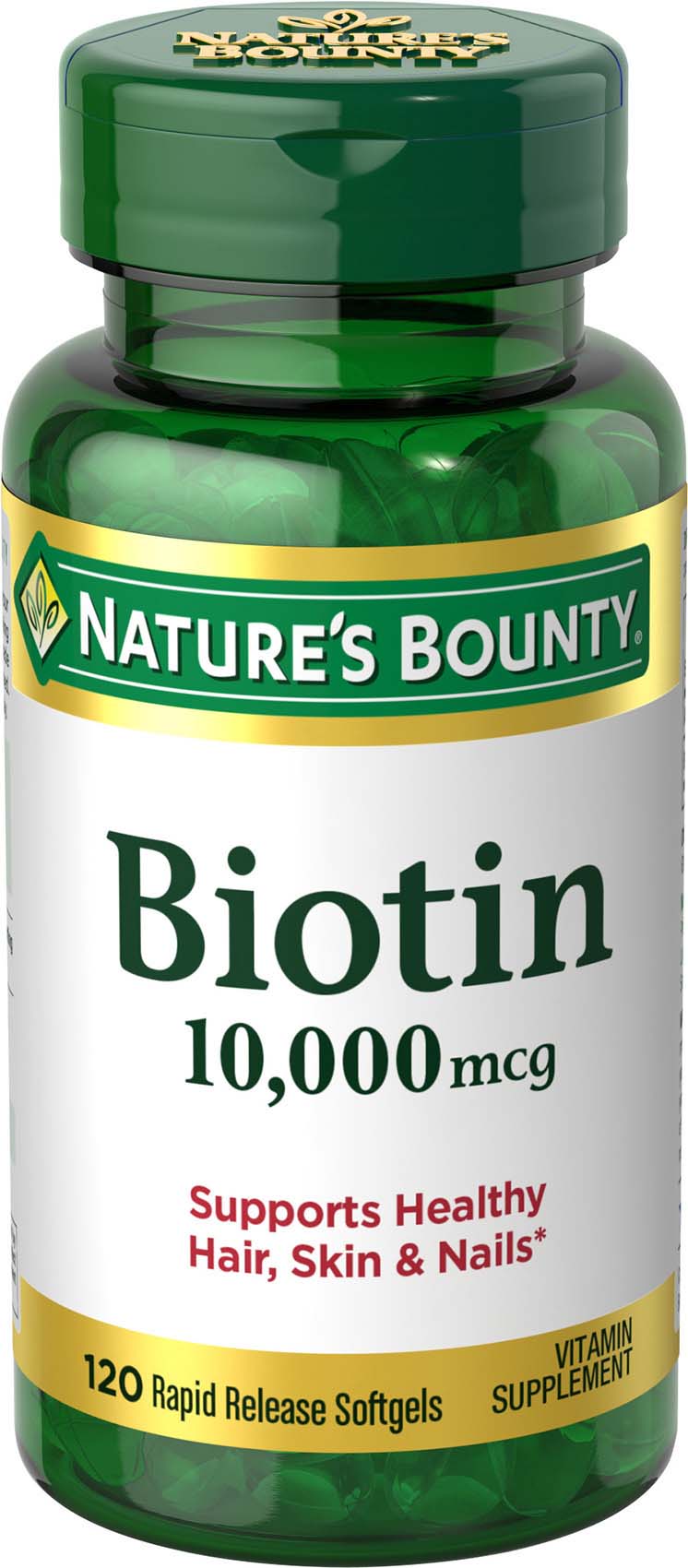 Nature’s Bounty Biotin Supplement, 10000mcg, 120 Rapid Release Softgels - image 1 of 8