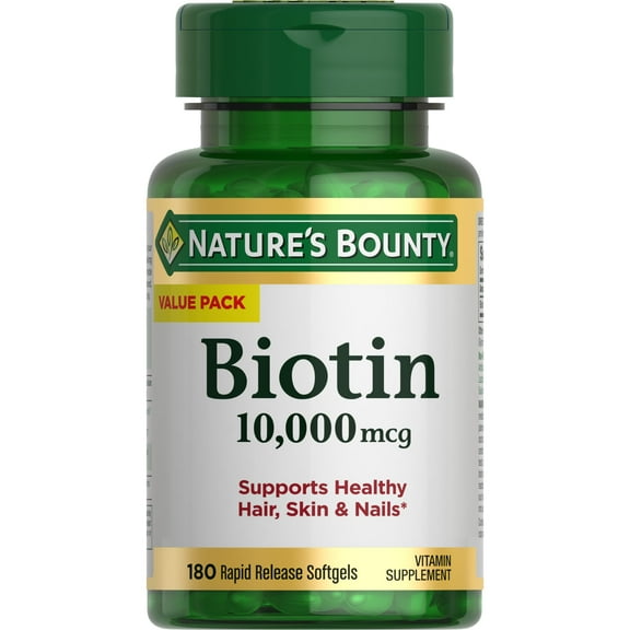 Nature's Bounty Biotin Supplement, 10000mcg Hair Skin Nails Beauty Support, 180 Rapid Release Softgels