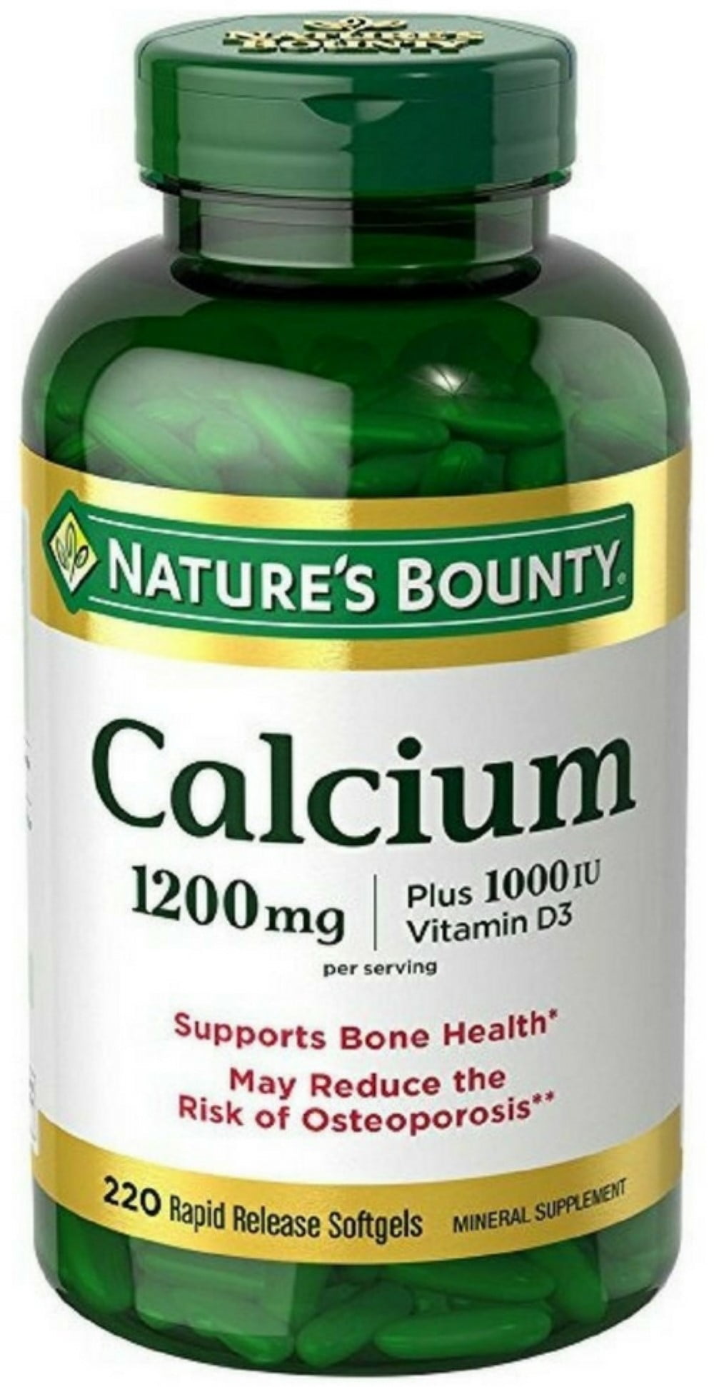 Nature's Bounty Calcium 1200mg Plus 1000IU Vitamin D3, Softgels 220 ea (Pack of 2)