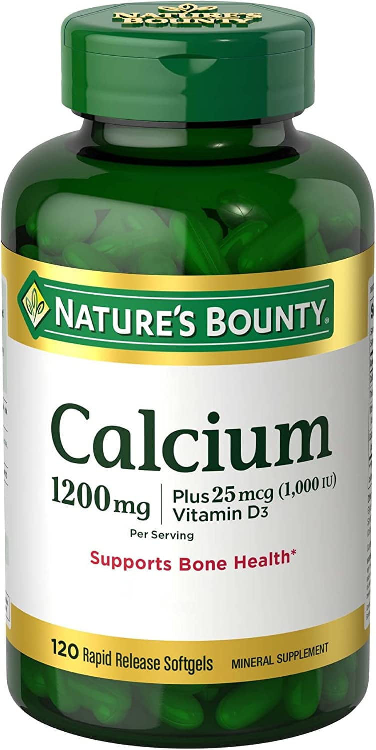 Nature's Bounty Calcium Carbonate & Vitamin D, Supports Immune Health & Bone Health, 1200mg Calcium & 1000IU Vitamin D3, 120 Softgels