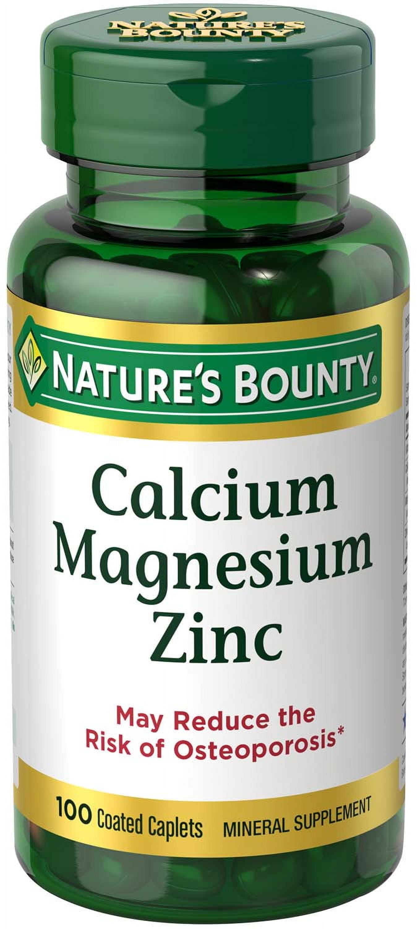 Nature's Bounty Calcium, Magnesium, Zinc Coated Caps for Bone Health, 100 Ct