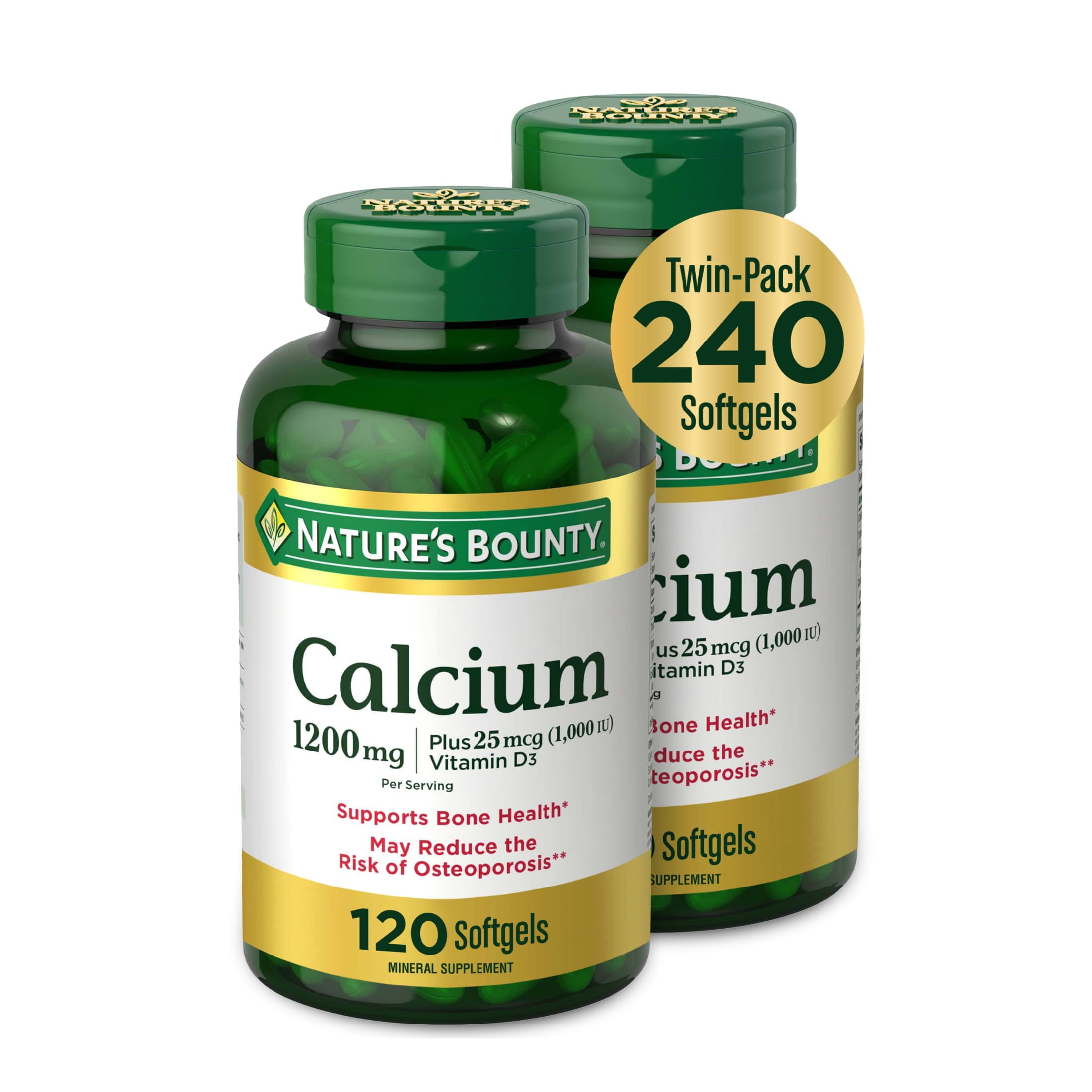 Natures Bounty Calcium Supplement + 1000 IU Vitamin D3, 120 Ct (2-Pack)
