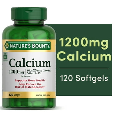 Nature's Bounty Calcium Vitamin D3 1000 iu, Bone Health Mineral Supplement, 1200 Mg, Softgels, 120 Count