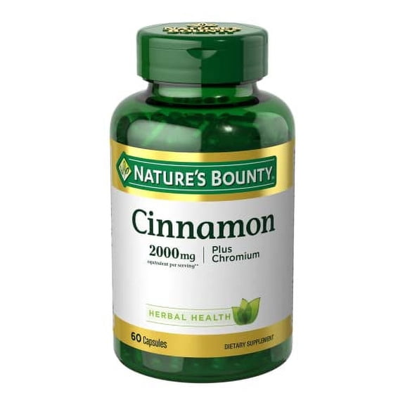 Natures Bounty Cinnamon 2000mg Plus Chromium, Sugar Metabolism Support Supplement, 60 Capsules