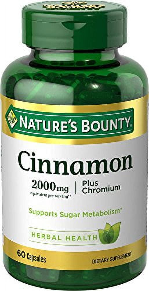 Nature's Bounty Cinnamon & Chromium Pills, 2000g, 60 Capsules, Pure