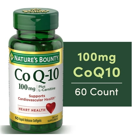 Nature's Bounty CoQ10 100 mg + L-Carnitine Softgels for Heart Health, 60 Count