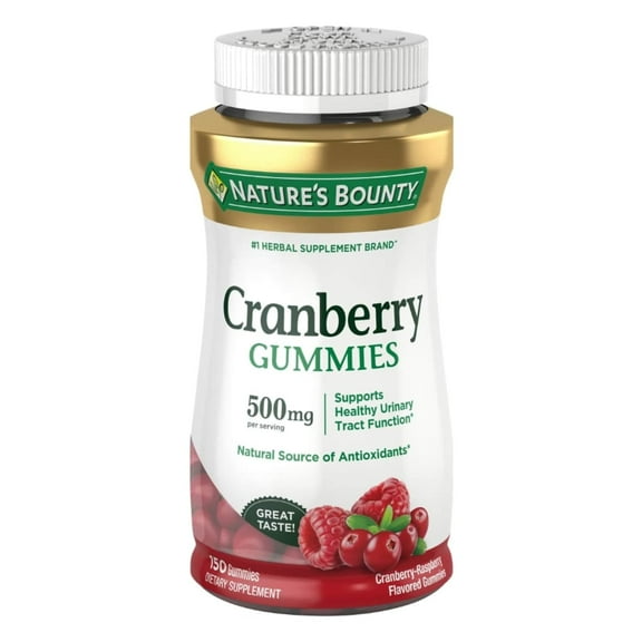 Natures Bounty Cranberry Gummies, 500 mg, Cran-Raspberry Flavor, 150 Ct