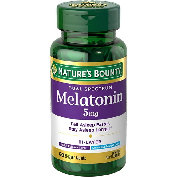 Nature's Bounty Dual Spectrum Bi-Layer Melatonin 5mg Tablets, 60 Count