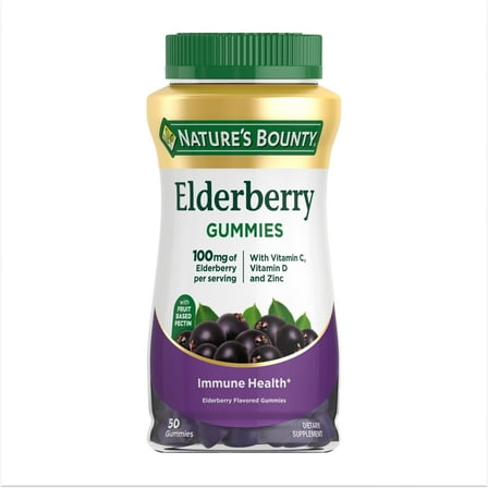 Nature's Bounty Elderberry with Vitamin A, C, D3, E and Zinc, Immune Support Gummies, 50 Count