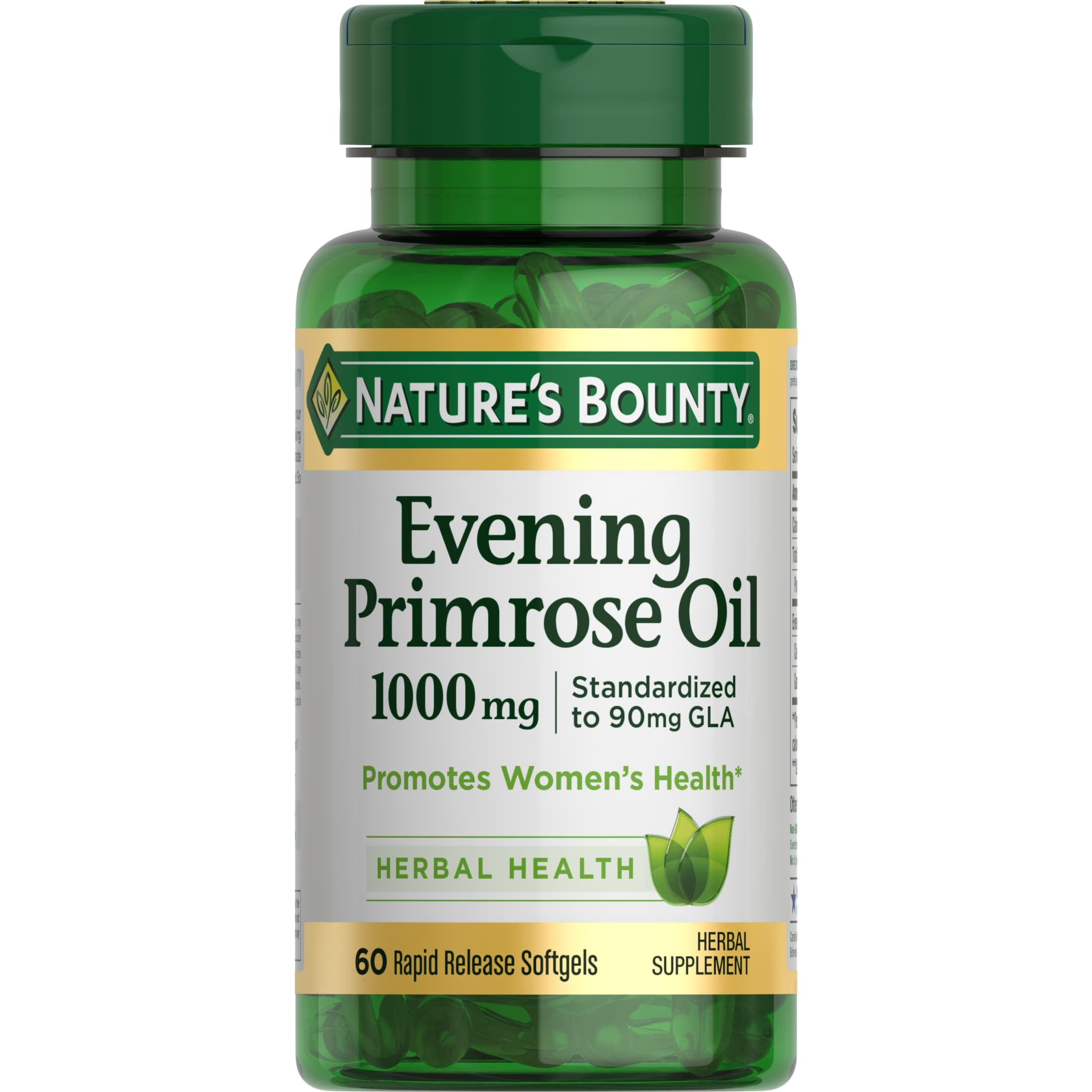 Nature's Bounty Evening Primrose Oil, Herbal Supplement, 1000 Mg, Rapid Release Softgels, 60 Ct