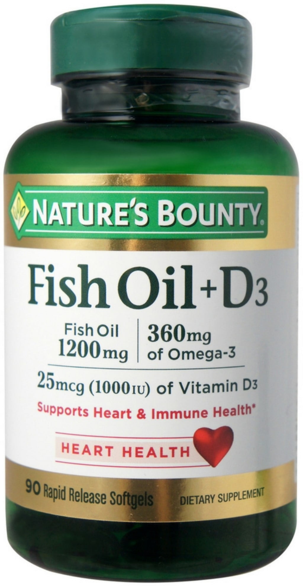 Nature's Bounty Fish Oil + D3 1200 mg Softgels 90 ea