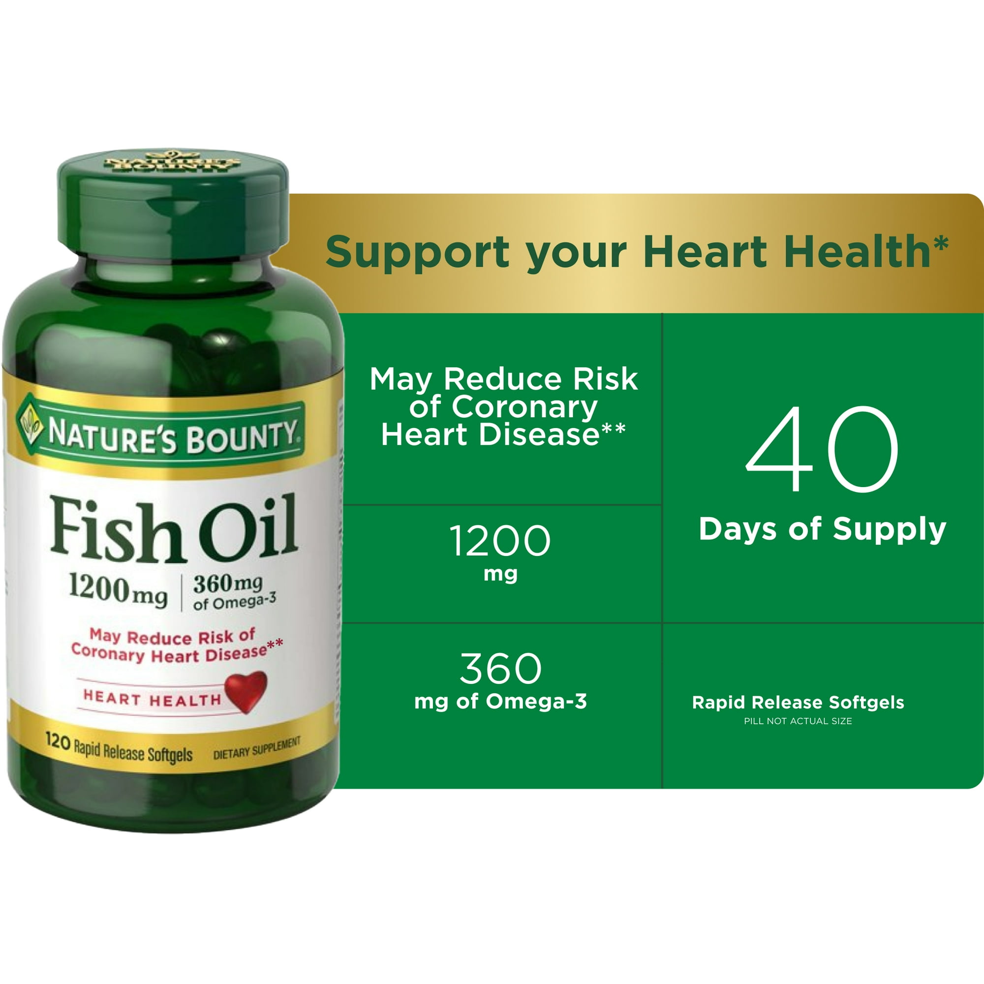 Nature's Bounty Fish Oil Rapid Release Softgels, 1200 Mg, 120 Ct - Walmart.com