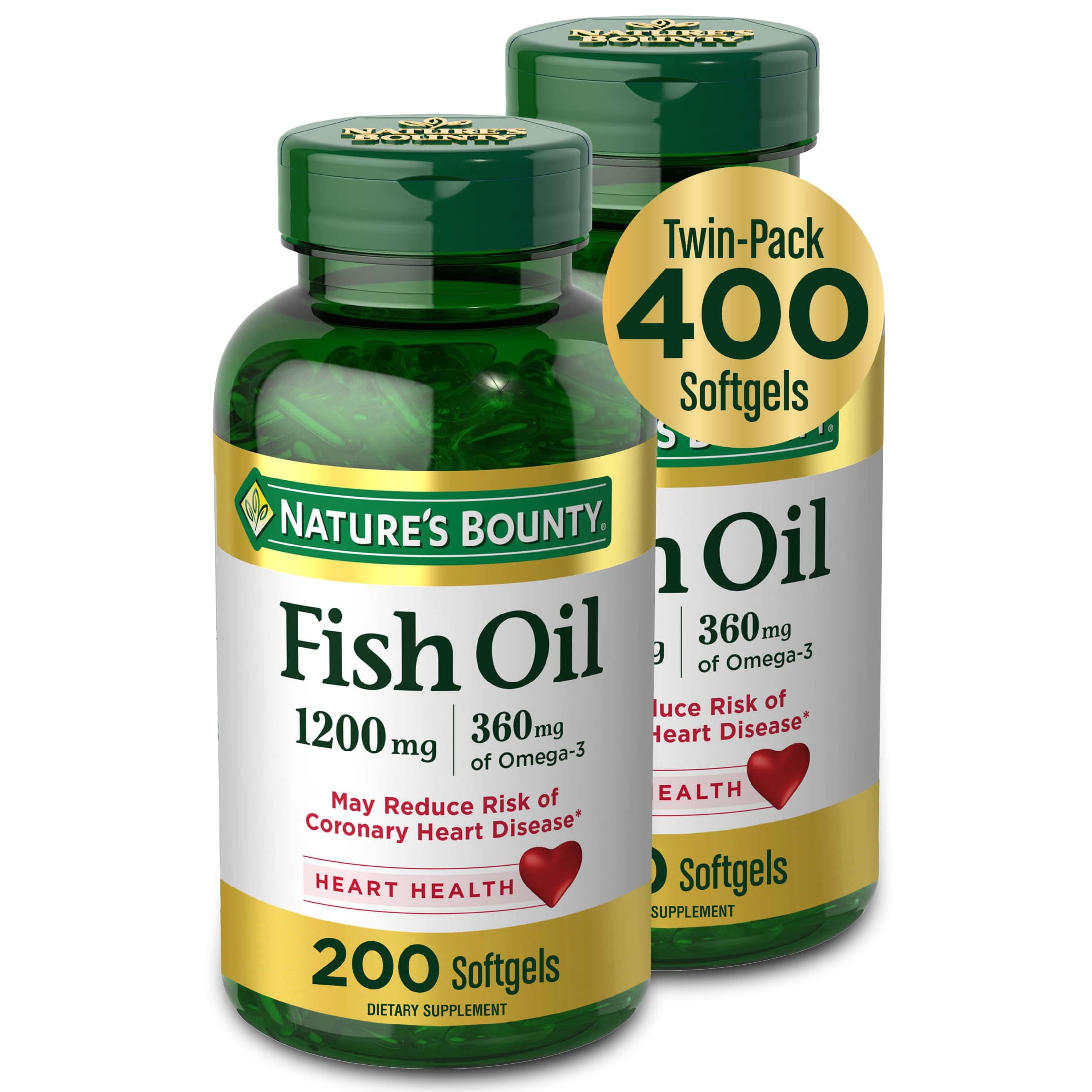 Nature's Bounty Fish Oil Softgels, 1200 Mg, 200 Ct , 2 Pack