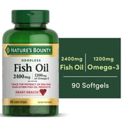 Natures Bounty Fish Oil Softgels, Omega-3 600mg, Double Strength, 2400mg Fish Oil, 90 Ct